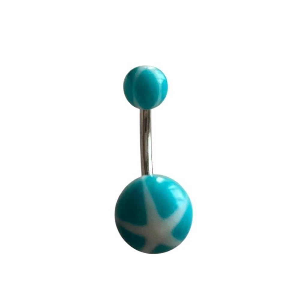 NEW - Blue/White Star Acrylic Balls Steel Belly Rings - Banana Barbell …